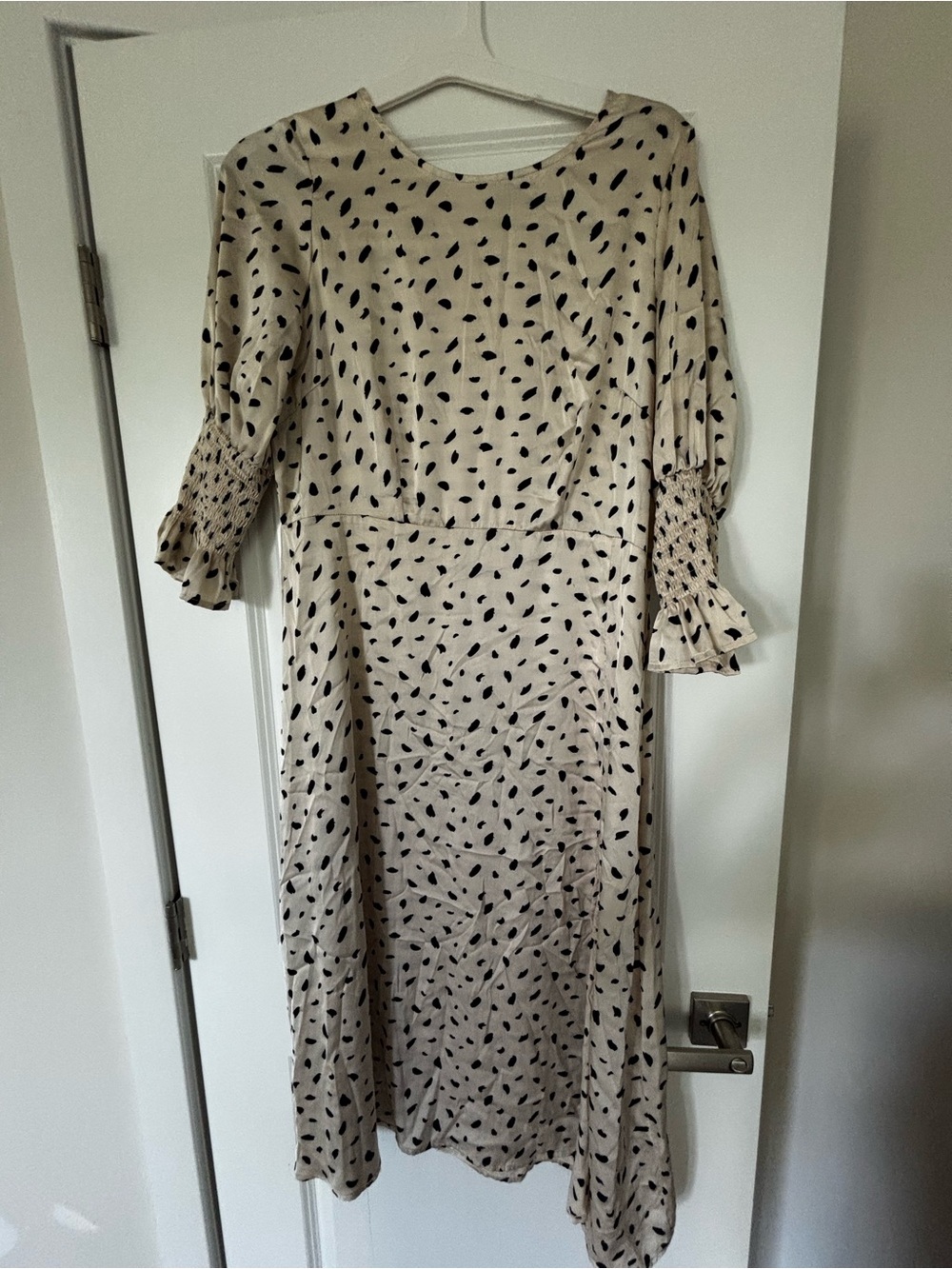 SHEIN Cream Midi Dress with Black Dot Print